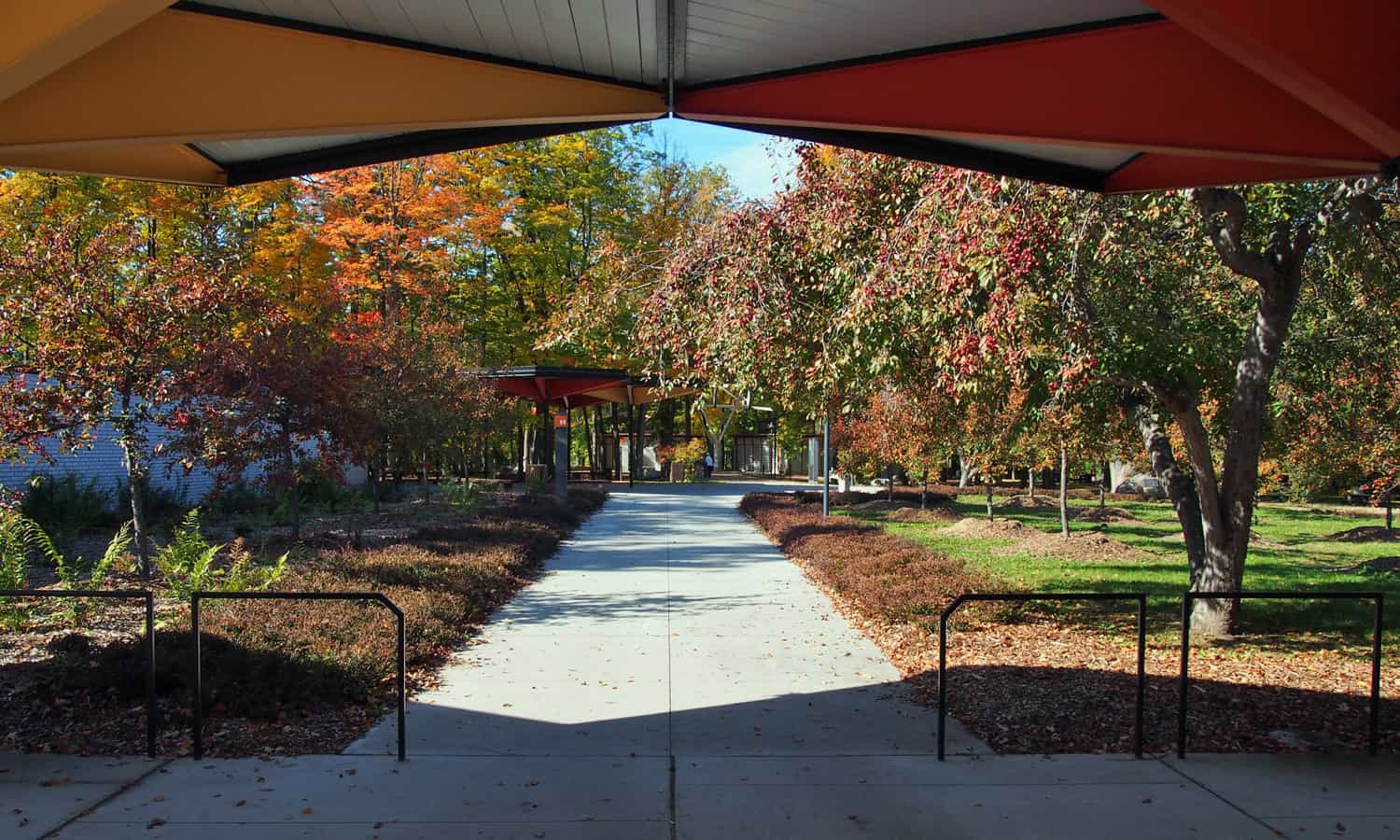 Looking west down the main axis from within the entry pavilion